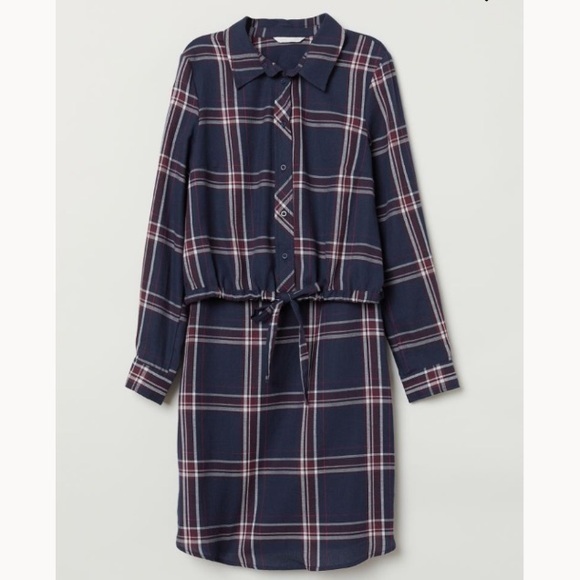 H&M MAMA Maternity Postpartum Mini Nursing Dress Blue Red Checkered - Picture 1 of 6